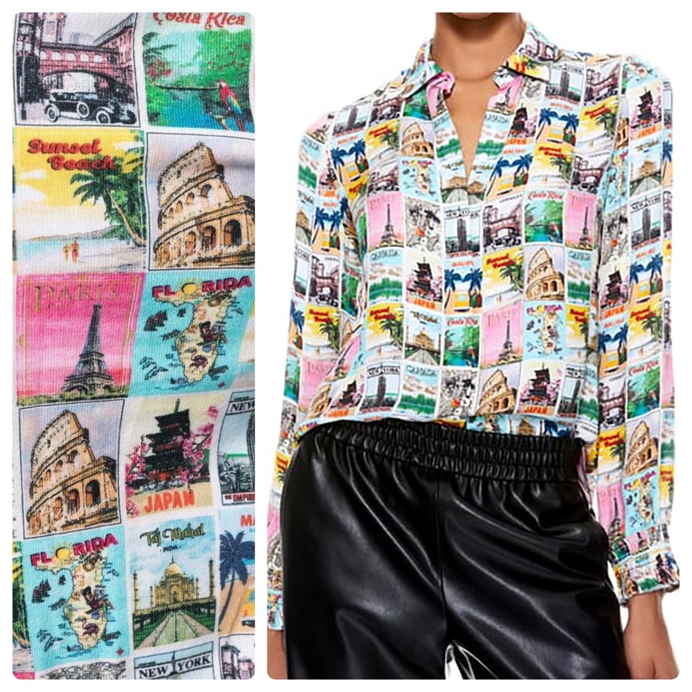 ALICE + OLIVIA Willa Wanderlust Postcard Blouse